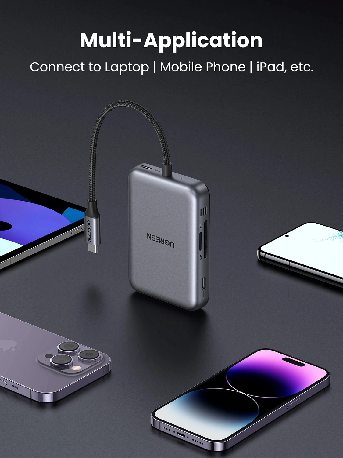 65759 Хаб 7-в-1 UGREEN CM896 7-in-1 4K@60Hz Magnetic Multifunctional USB-C Hub. Цвет: серый космос
