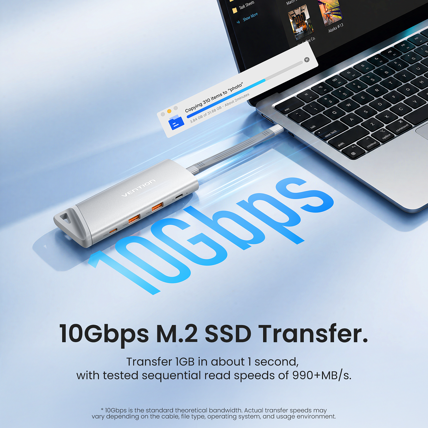 TNII0 Хаб Vention USB-C to USB 3.2 Gen 2-Ax2/USB 3.2 Gen 2-C/M.2 NVMe/PD SSD Enclosure Серебристый