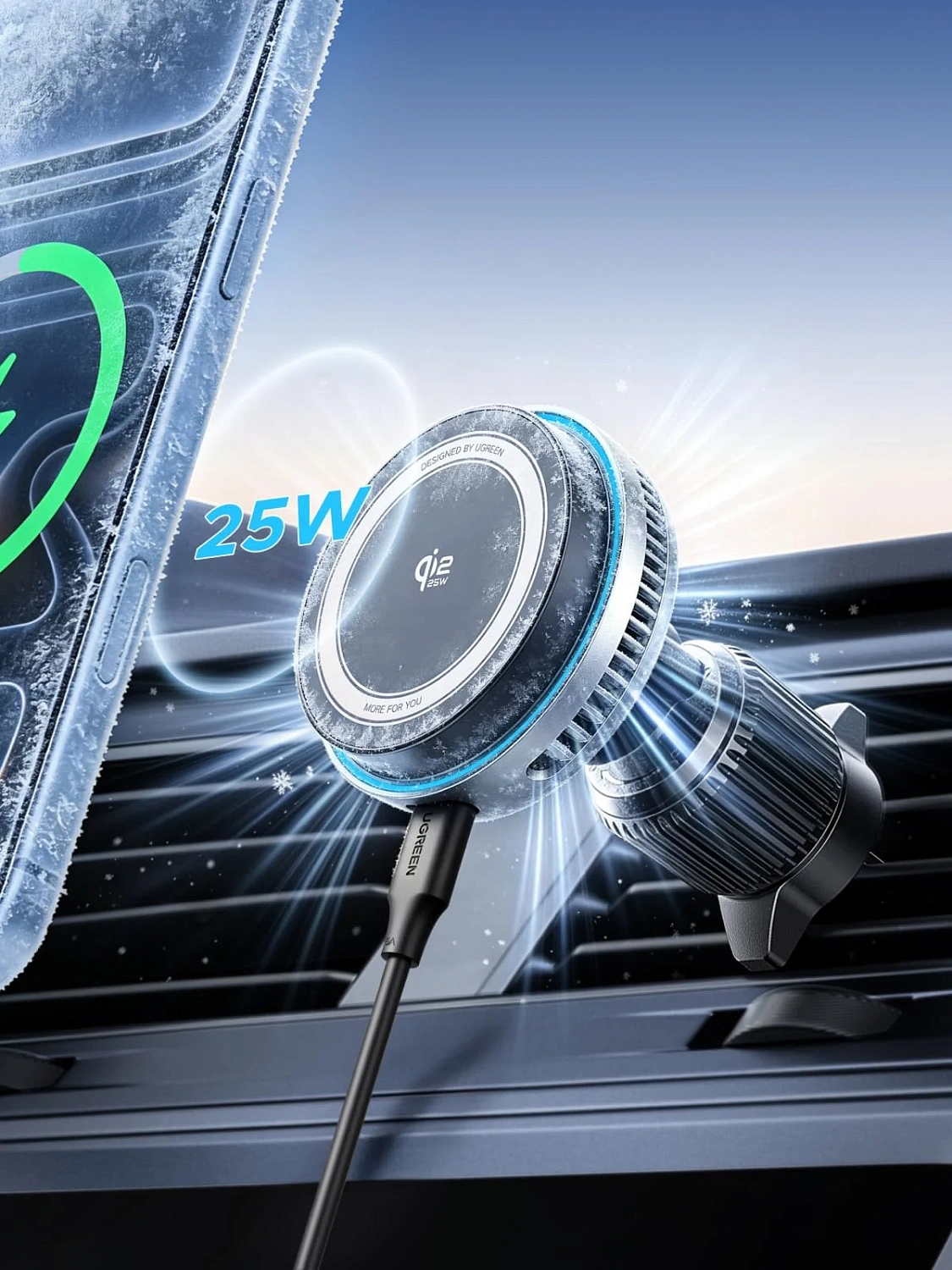 75250 Автомобильное беспроводное зарядное устройство магнитное UGREEN W778 MagFlow Pro Car