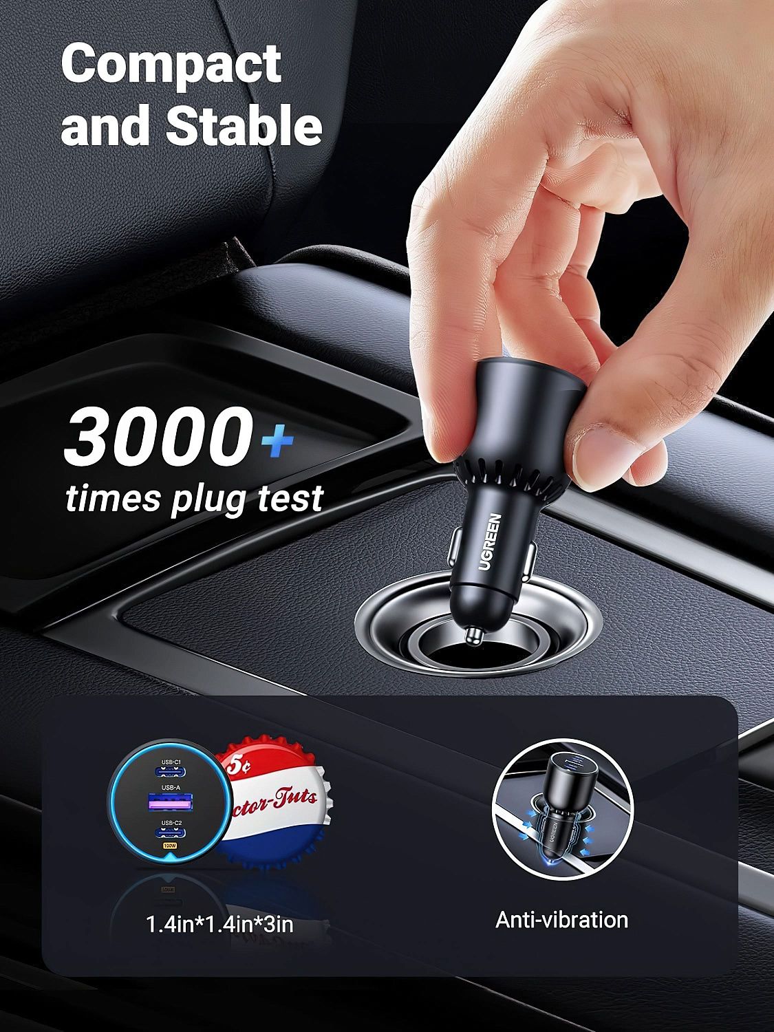 90413 Автомобильное зарядное устройство UGREEN CD293 2*USB-C PD+USB-A 130W