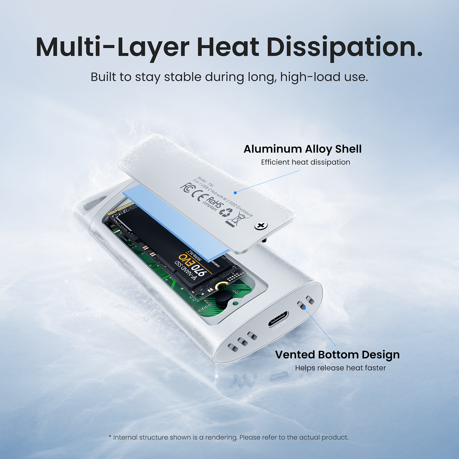 TNII0 Хаб Vention USB-C to USB 3.2 Gen 2-Ax2/USB 3.2 Gen 2-C/M.2 NVMe/PD SSD Enclosure Серебристый