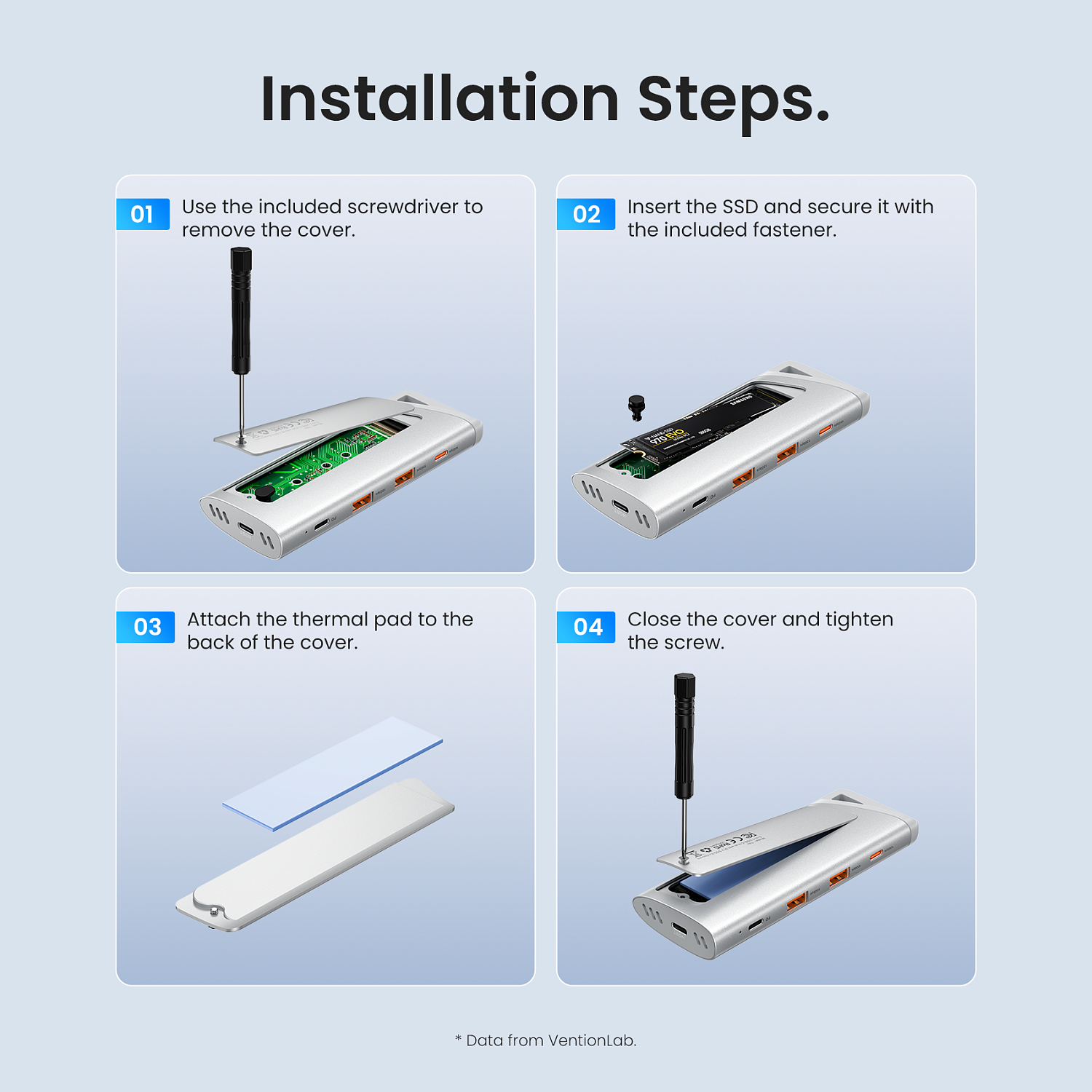 TNII0 Хаб Vention USB-C to USB 3.2 Gen 2-Ax2/USB 3.2 Gen 2-C/M.2 NVMe/PD SSD Enclosure Серебристый