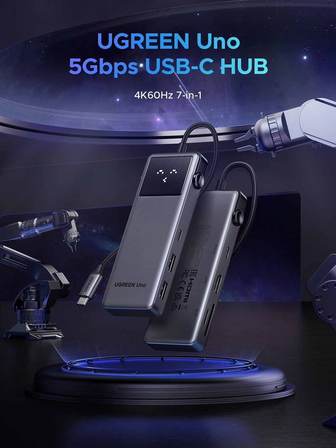 75179 Хаб UGREEN CM889 7-in-1 USB-C Hub With 1*HDMI&3*USB-A&USB-C PD&SD&microSD. Цвет: серый космос