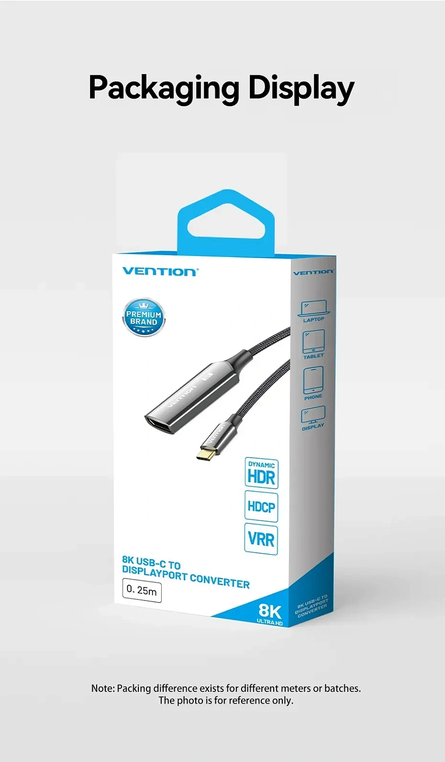 CRGBC Конвертер Cotton Braided USB-C to DP 8K Vention 0.25M Black