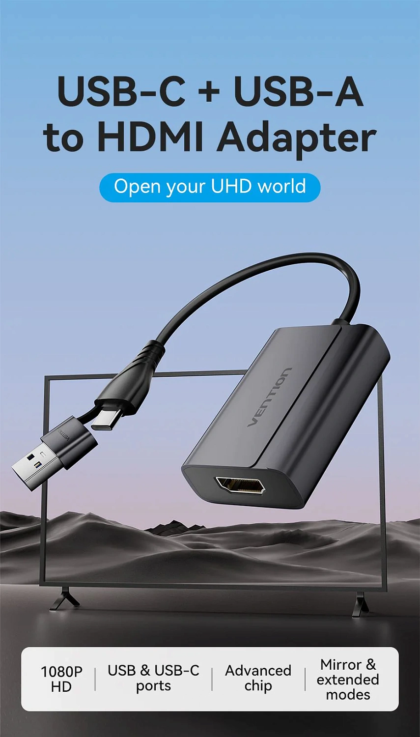 ACYHB Конвертор Vention USB-C / USB-A to HDMI, длина: 0.15м, цвет: черный