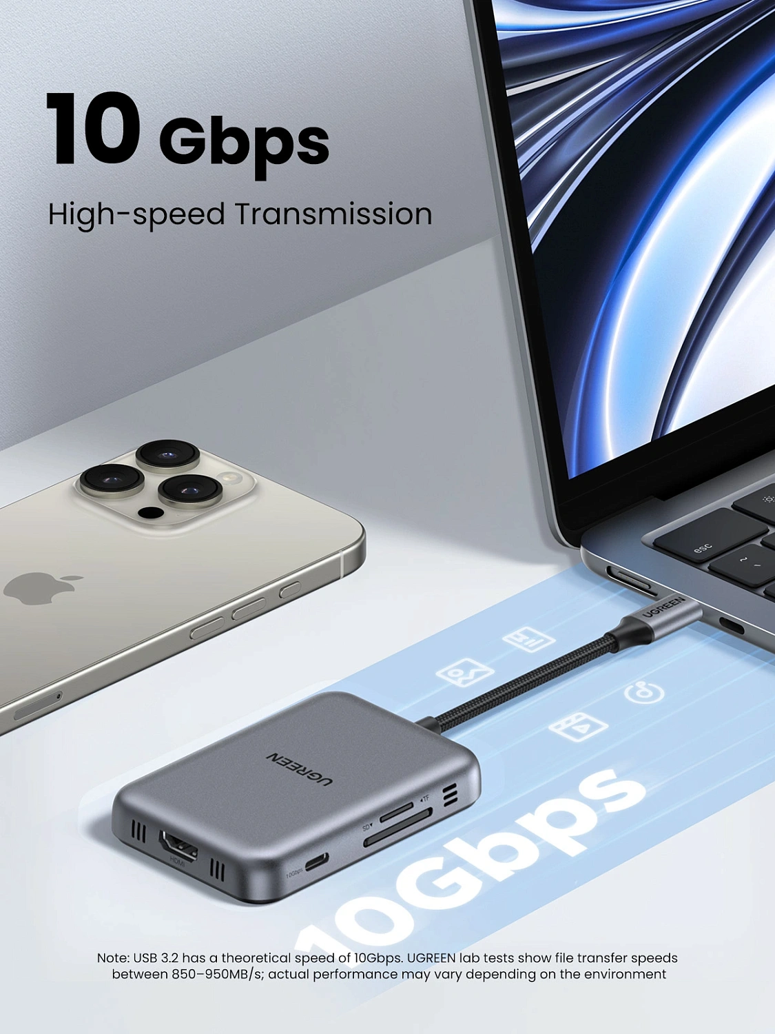 65759 Хаб 7-в-1 UGREEN CM896 7-in-1 4K@60Hz Magnetic Multifunctional USB-C Hub. Цвет: серый космос