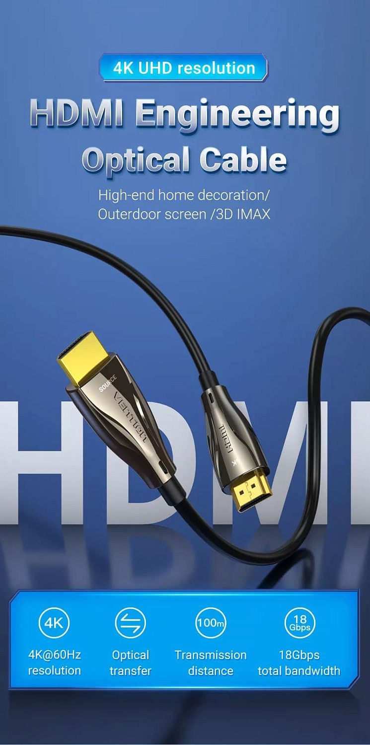 ALABT Оптический Кабель HDMI v2.0 4K 60Hz Vention длина: 30м, цвет: черный