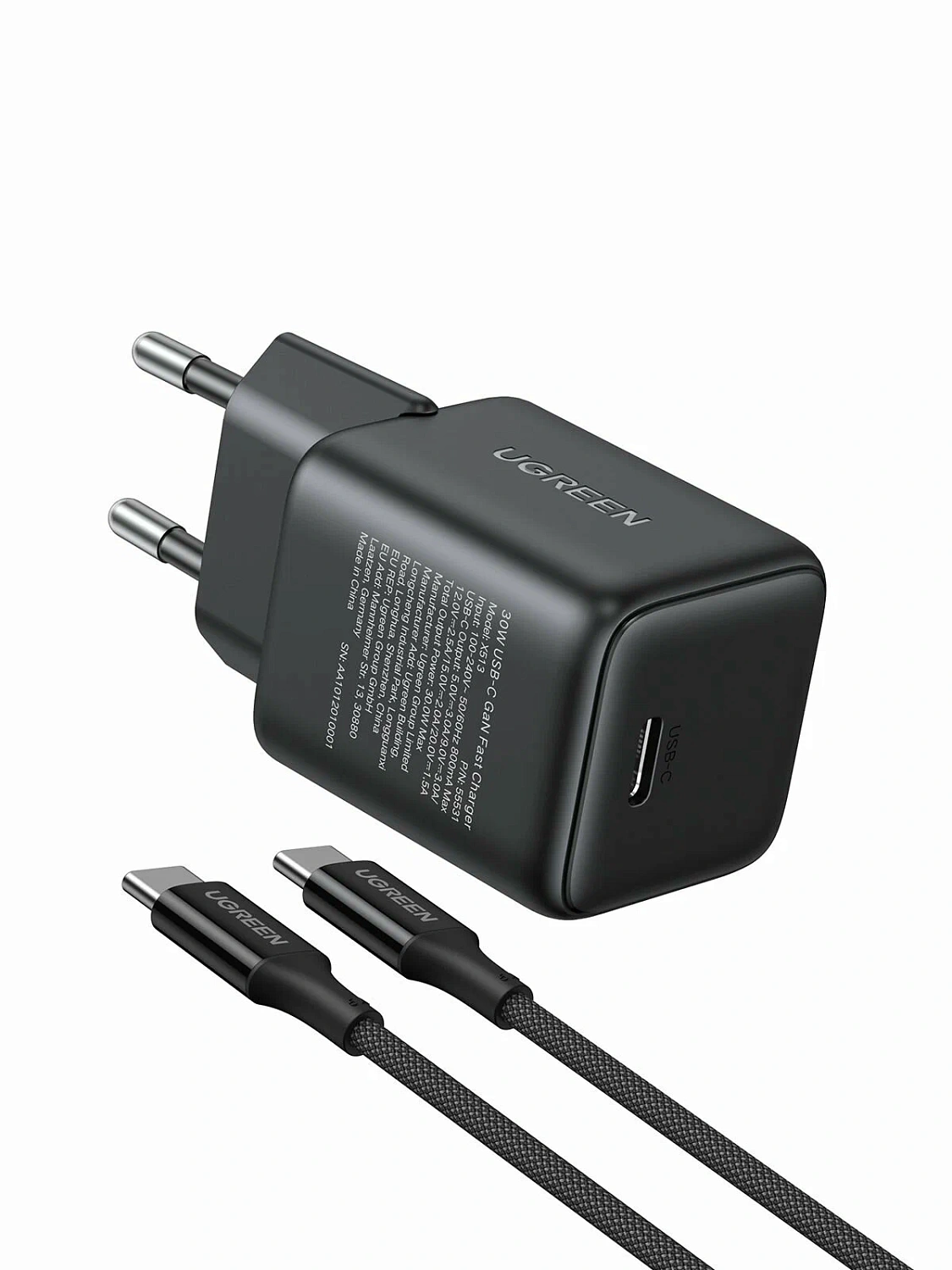65012 Сетевое зарядное устройство UGREEN X513 30W USB-C GaN Fast Charger с кабелем USB-C-USB-C. Дл