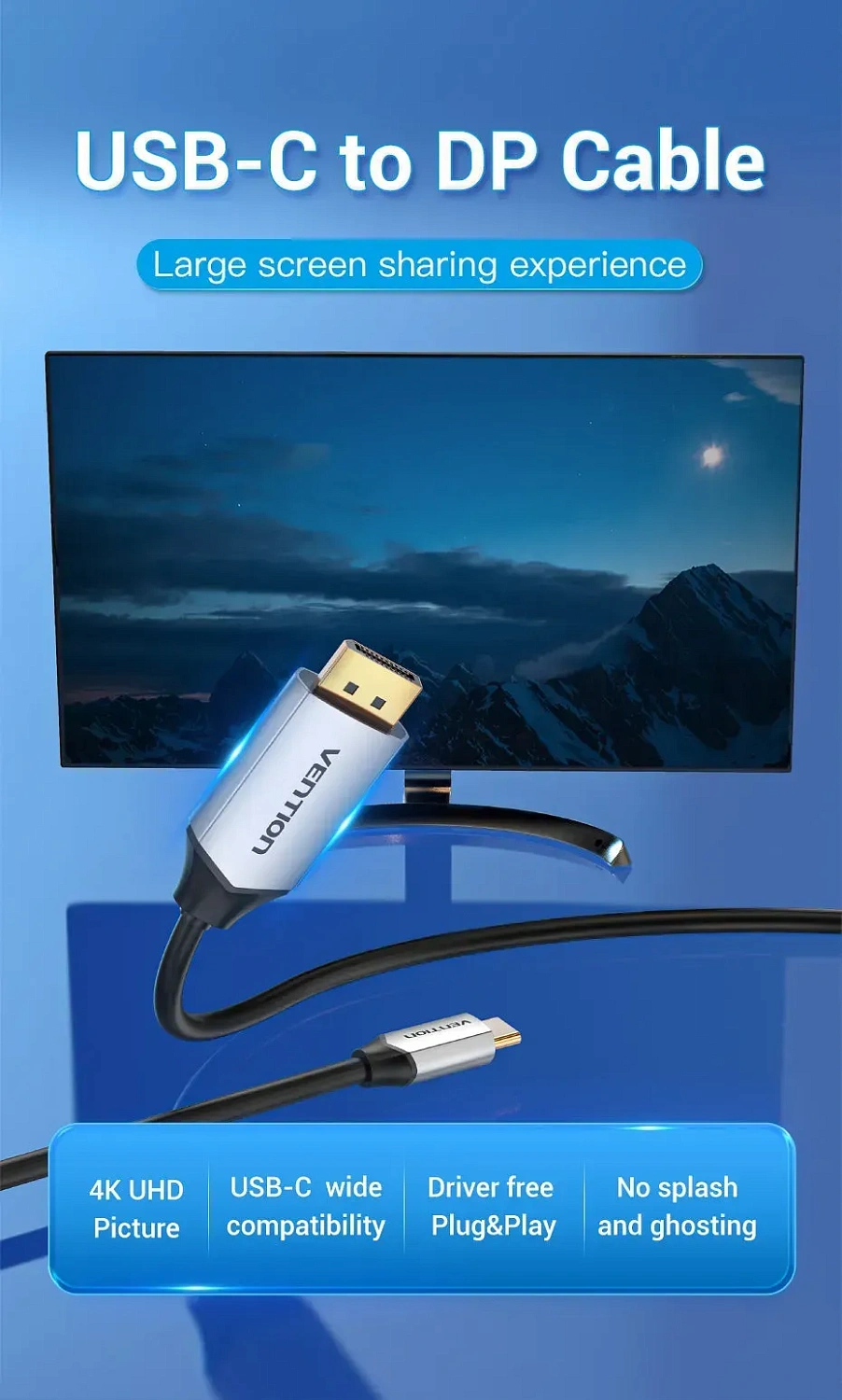 CGZBF Кабель USB-C to DP Vention 1M Black