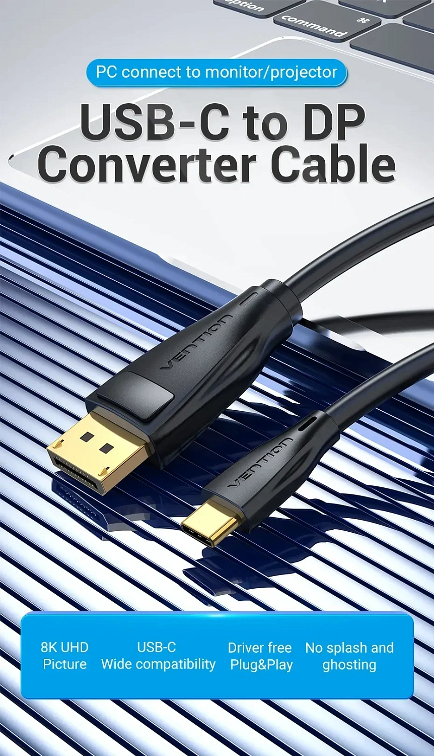 CGYBG Кабель USB-C to DP 8K Vention 1.5M Black