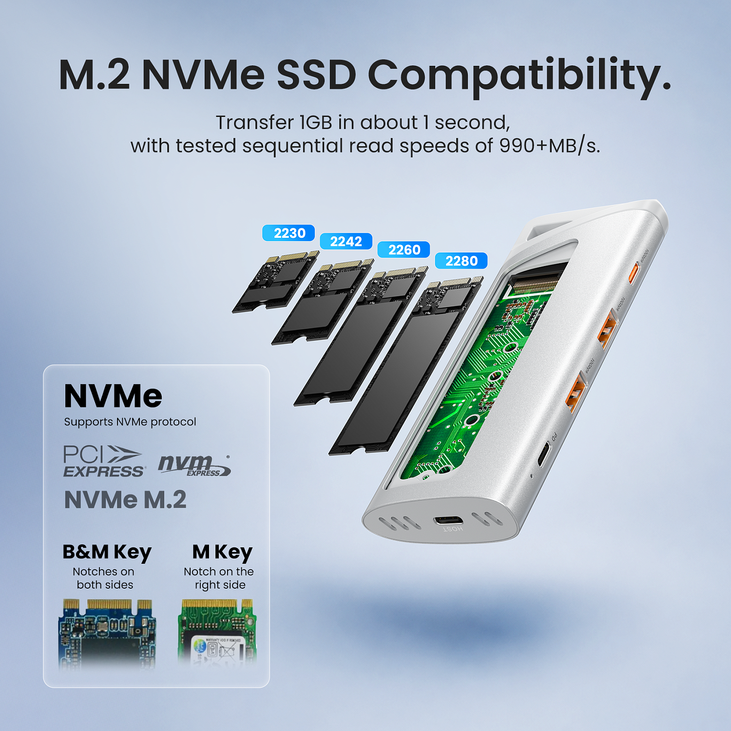 TNII0 Хаб Vention USB-C to USB 3.2 Gen 2-Ax2/USB 3.2 Gen 2-C/M.2 NVMe/PD SSD Enclosure Серебристый