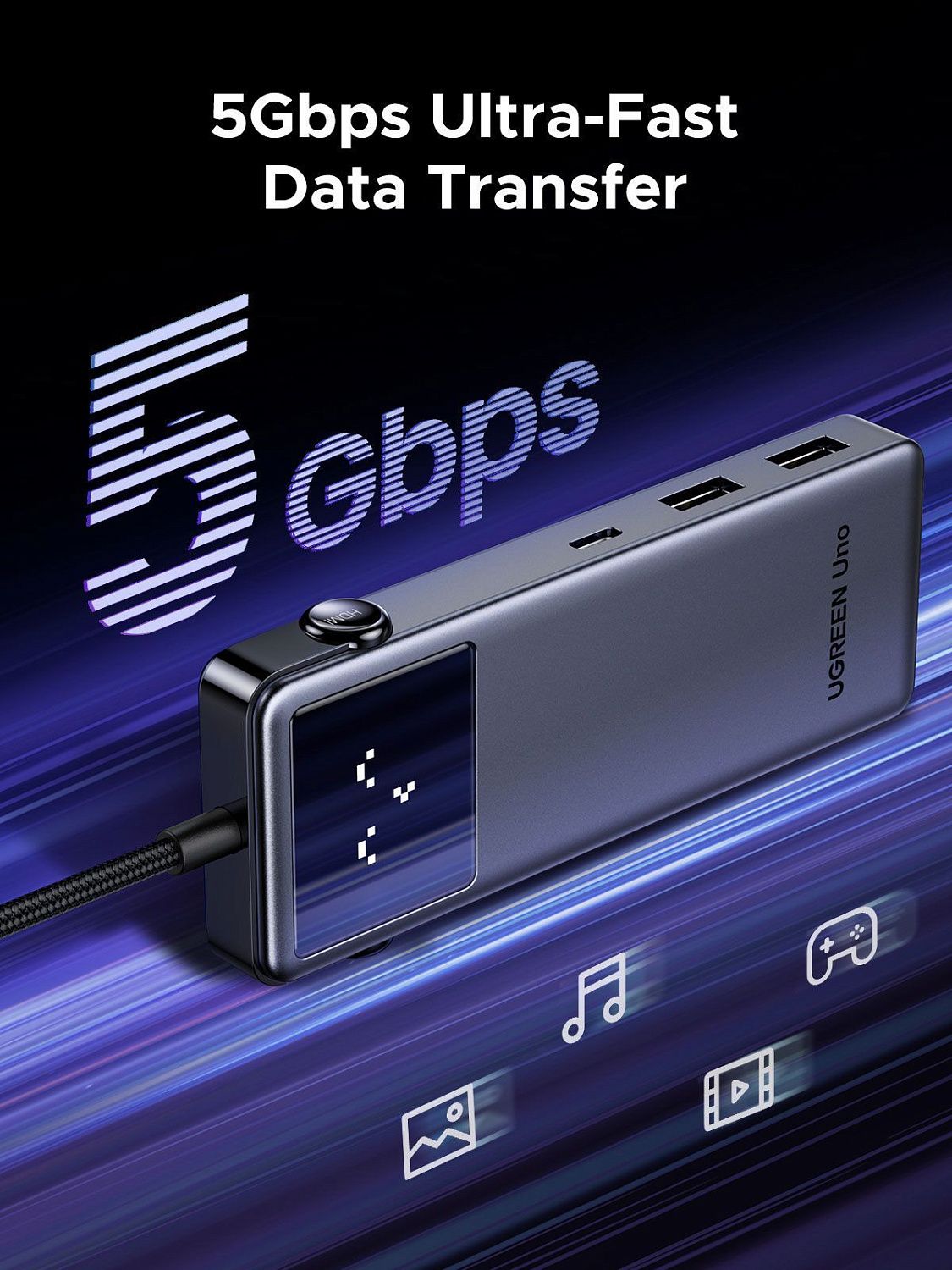 75179 Хаб UGREEN CM889 7-in-1 USB-C Hub With 1*HDMI&3*USB-A&USB-C PD&SD&microSD. Цвет: серый космос